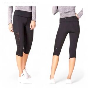 Lululemon Leggings Women’s 4 Mesh Crop Black Leggings Sharp Turns Athletic Gym